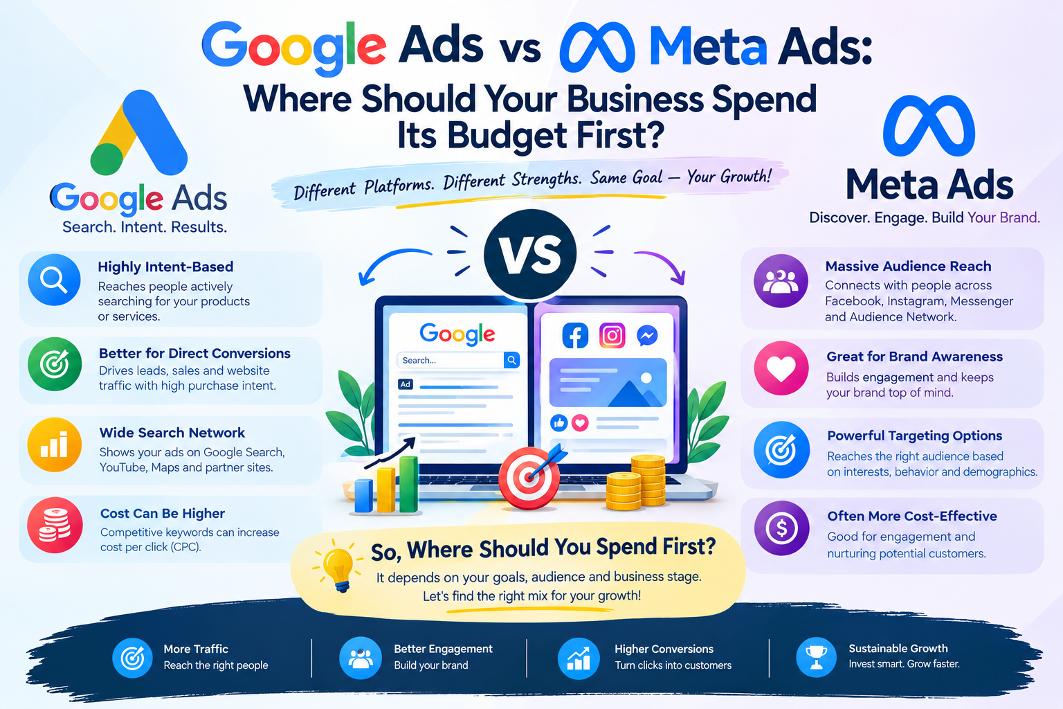 Google Ads vs Meta Ads: Where to Spend Your Budget First | ARP SOFTTECH